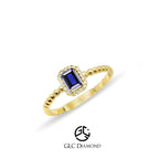 14K Gold Emerald Cut Diamond Sapphire Ring