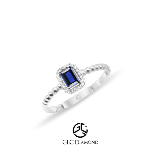 14K Gold Emerald Cut Diamond Sapphire Ring