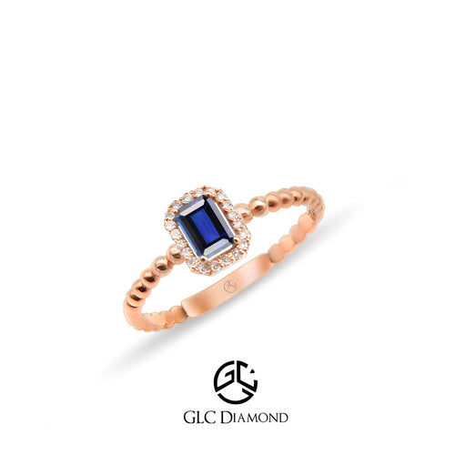 14K Gold Emerald Cut Diamond Sapphire Ring