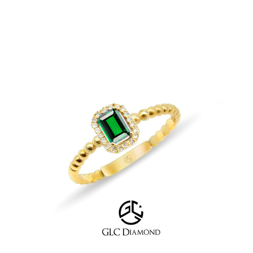 14K Gold Emerald Cut Diamond Emerald Ring