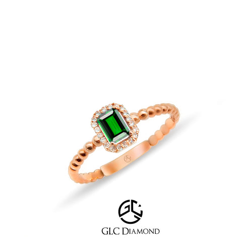 14K Gold Emerald Cut Diamond Emerald Ring