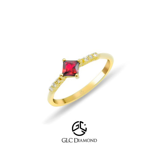 14K Gold Princess Cut Minimalist Natural Ruby Diamond Ring