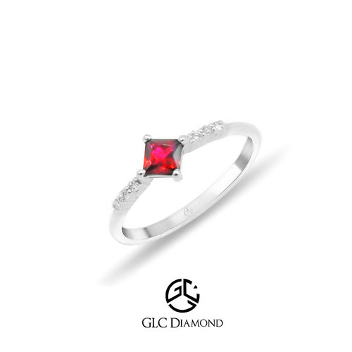 14K Gold Princess Cut Minimalist Natural Ruby Diamond Ring