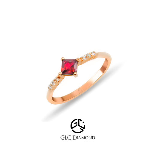 14K Gold Princess Cut Minimalist Natural Ruby Diamond Ring