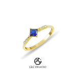 14K Gold Princess Cut Diamond Sapphire Ring