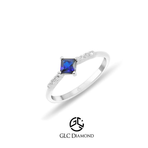 14K Gold Princess Cut Diamond Sapphire Ring