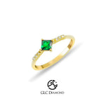 14K Gold Princess Cut Diamond Emerald Ring