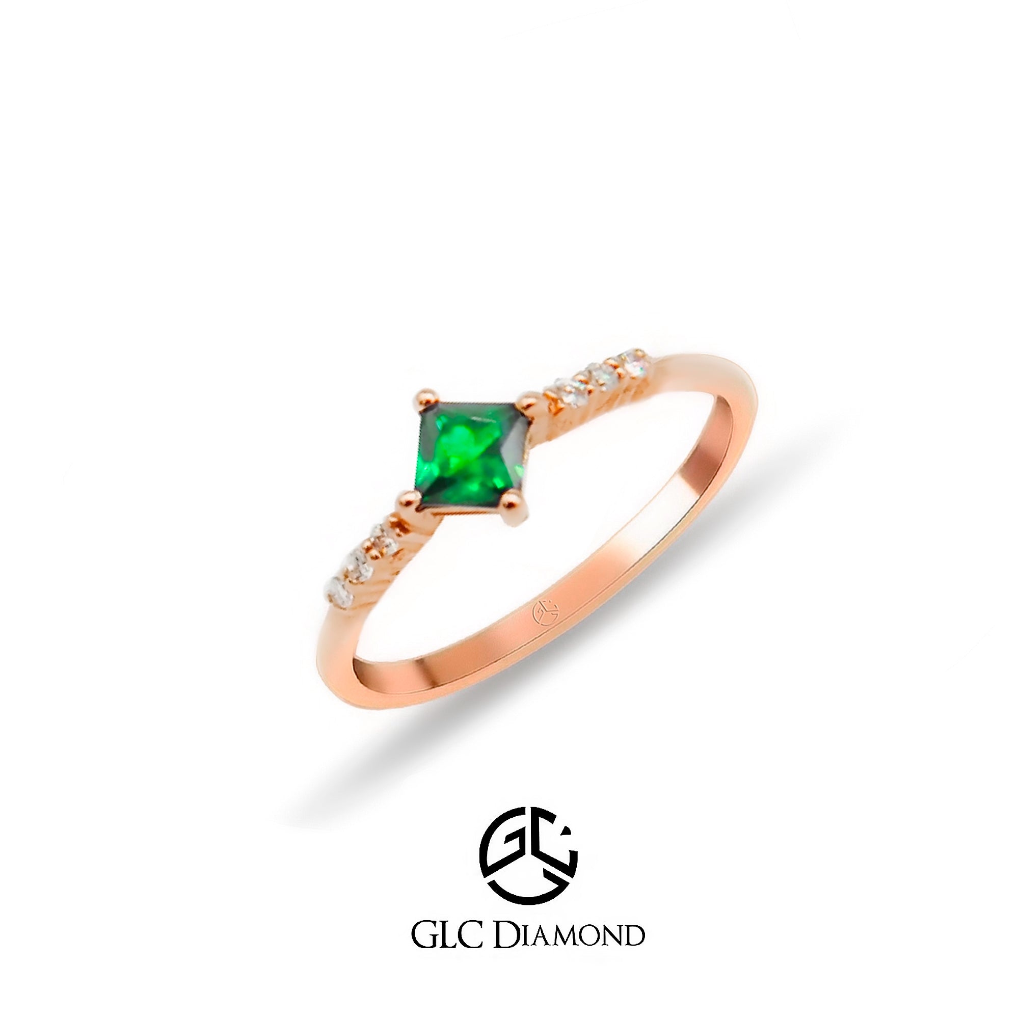 14K Gold Princess Cut Diamond Emerald Ring