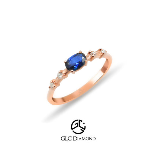 14K Solid Gold Oval Cut Diamond Sapphire Ring