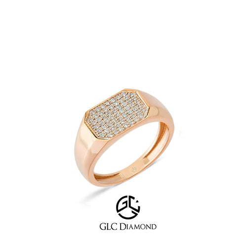 14K Gold Hexagonal Diamond Pave Ring