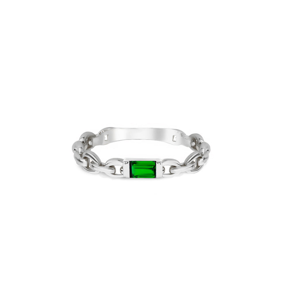 14K Gold Emerald Chain Ring / Emerald Wedding Ring