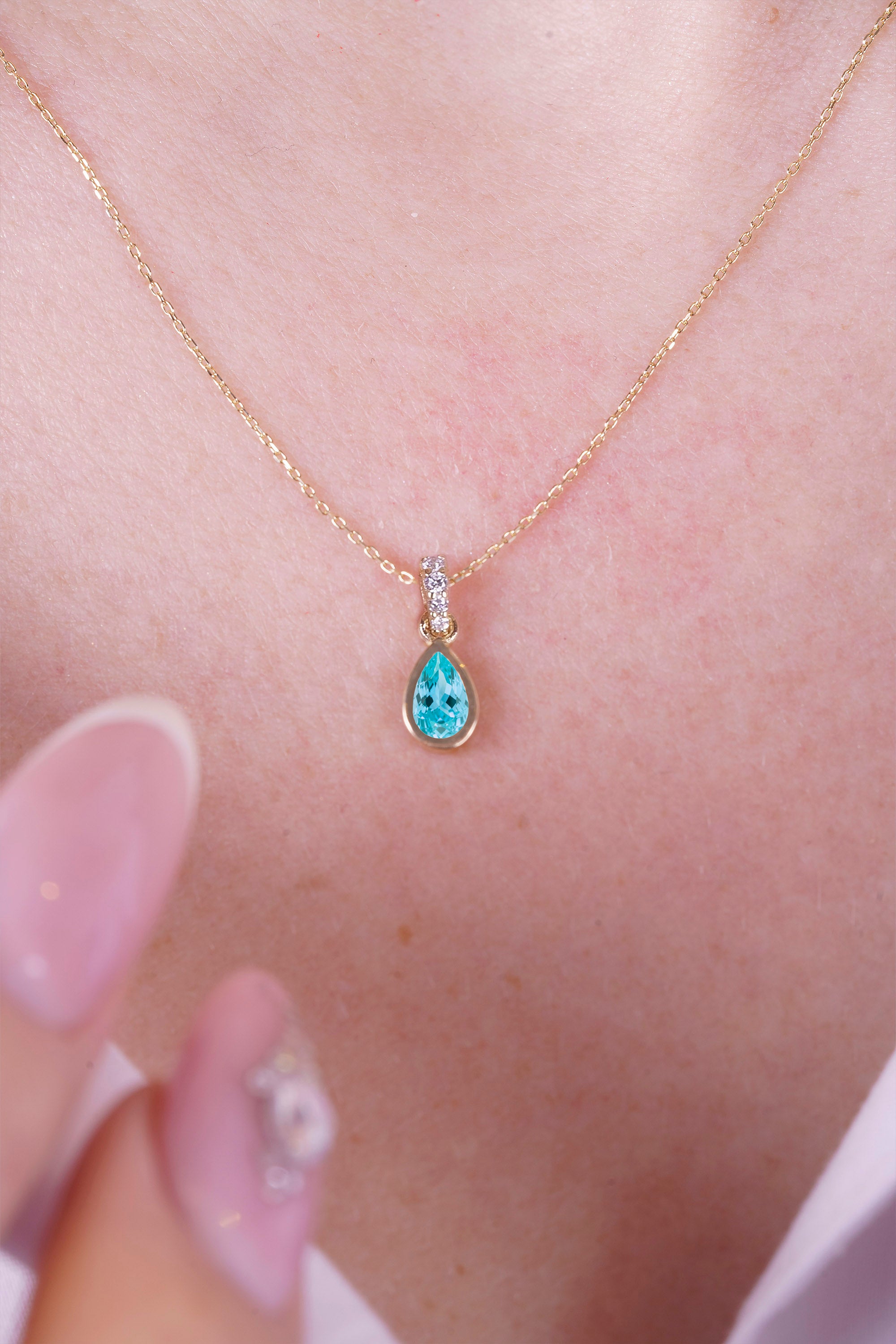 Natural Aquamarine Drop Necklace, Birthday Gift