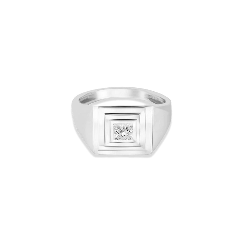 White Sapphire Signet Ring / Geometric Signet Ring