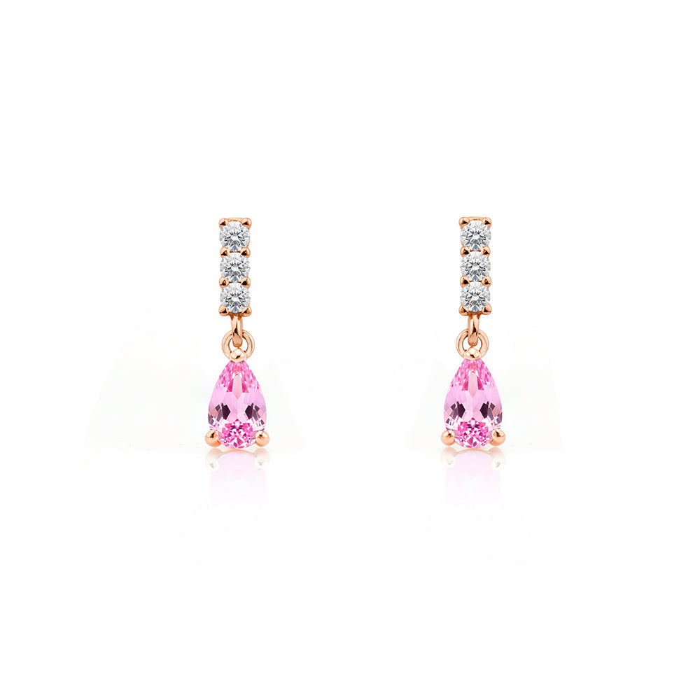 14K Gold Pink Sapphire Drop Earrings