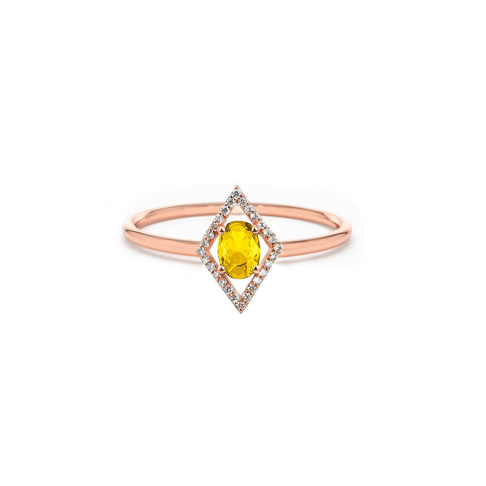 Kite Halo Citrine Ring / 14K Gold Yellow Gemstone Ring