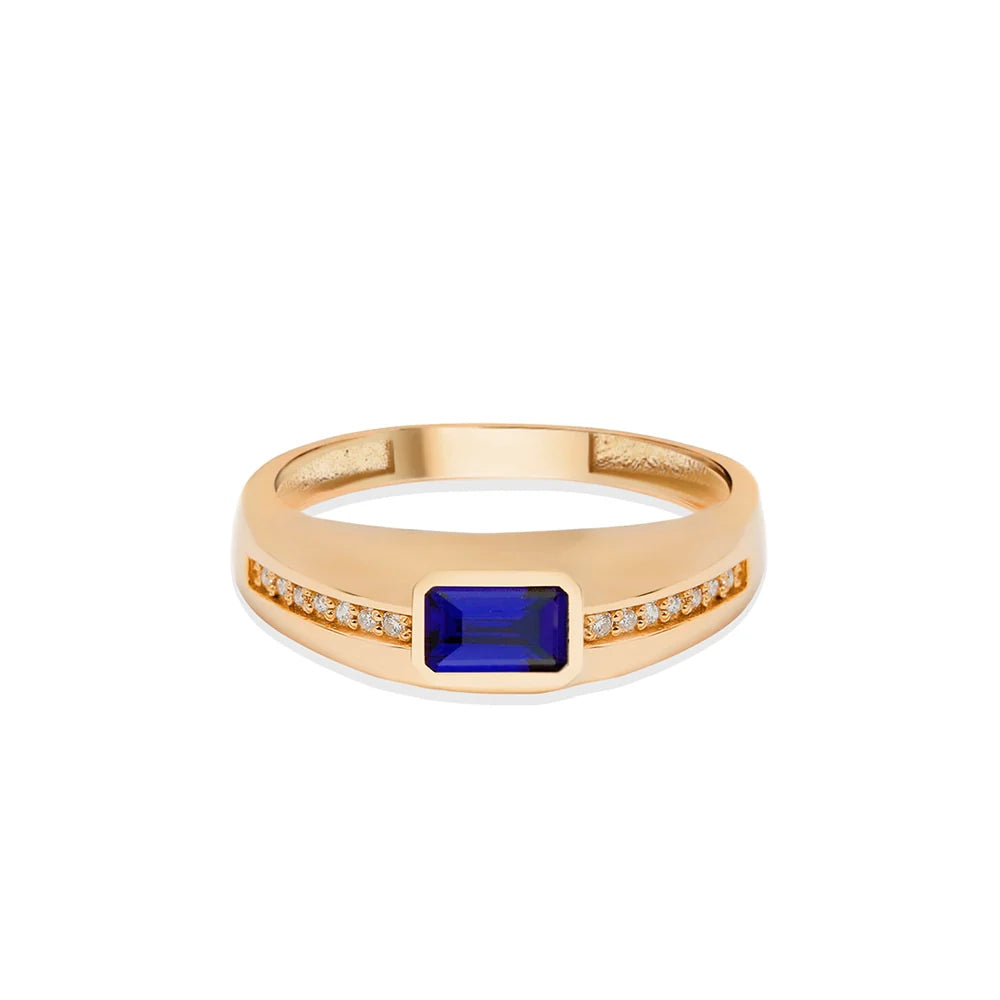 14K Gold Diamond Sapphire Ring, Anniversary Gift