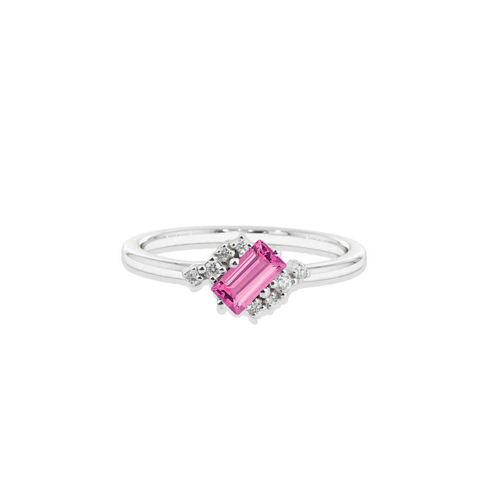 14K Gold Baguette Pink Sapphire Ring