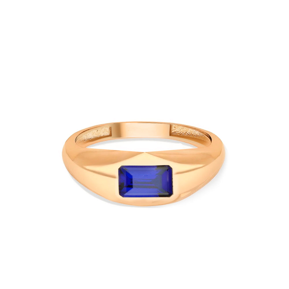 14K Gold Natural Sapphire Signet Ring