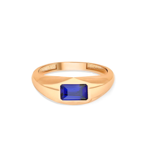 14K Gold Natural Sapphire Signet Ring
