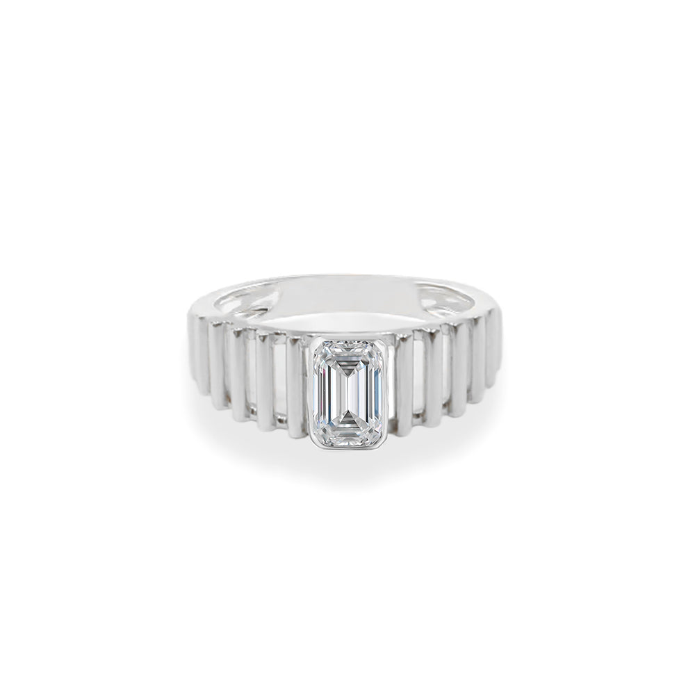 14K Gold Emerald Cut White Sapphire Ring