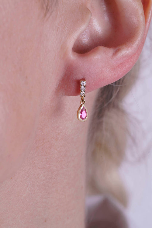 14K Gold Pink Sapphire Teardrop Earrings