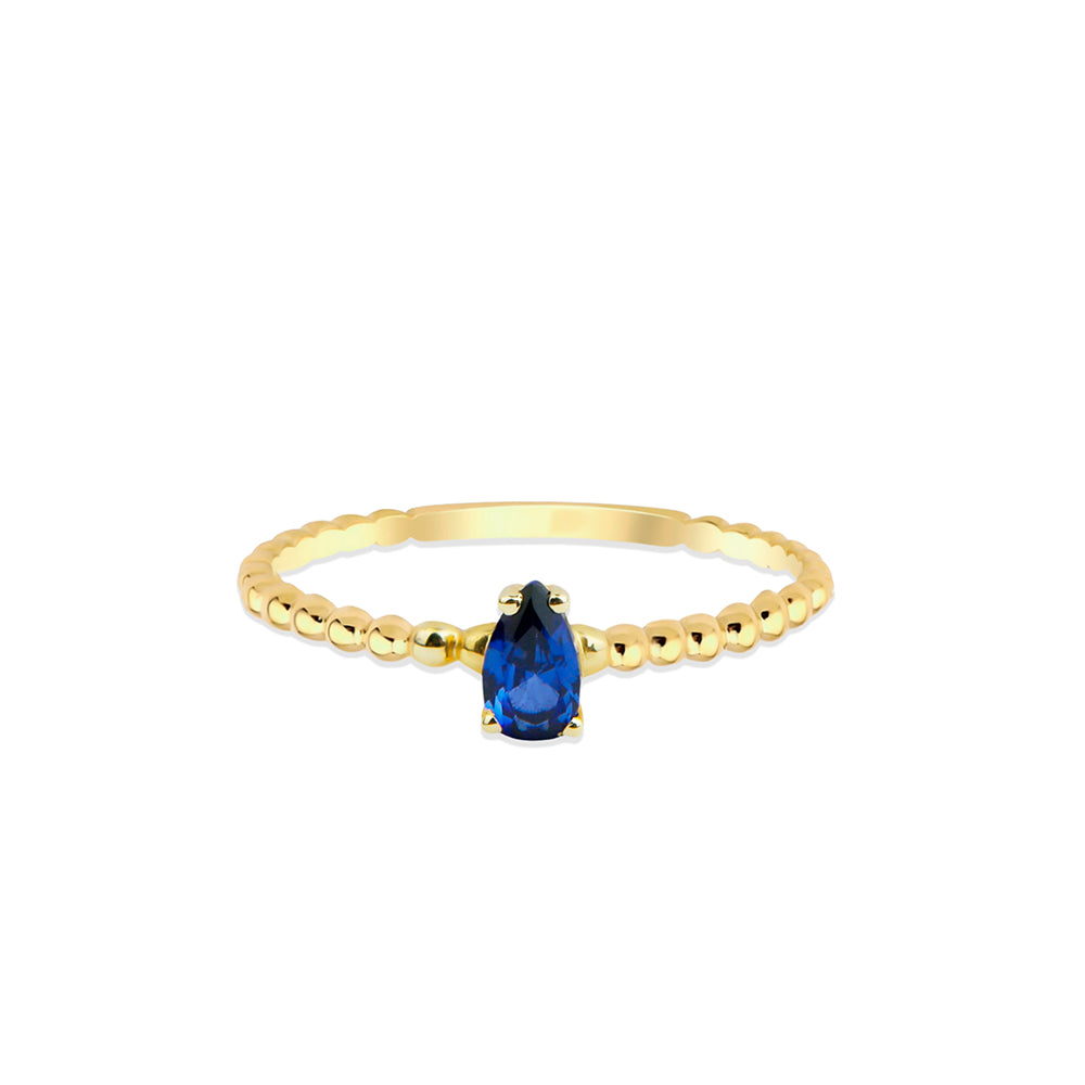 14K Solid Gold Pear Cut Sapphire Ring