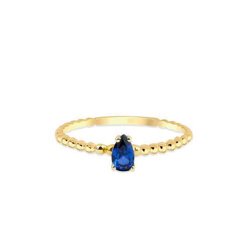 14K Solid Gold Pear Cut Sapphire Ring