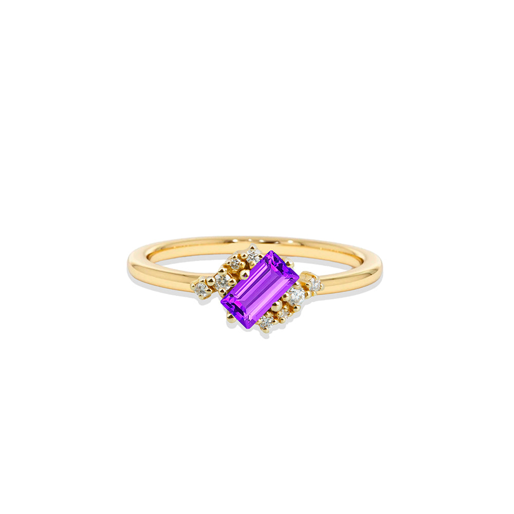 14K Gold Amethyst Diamond Ring / Birthday Gift