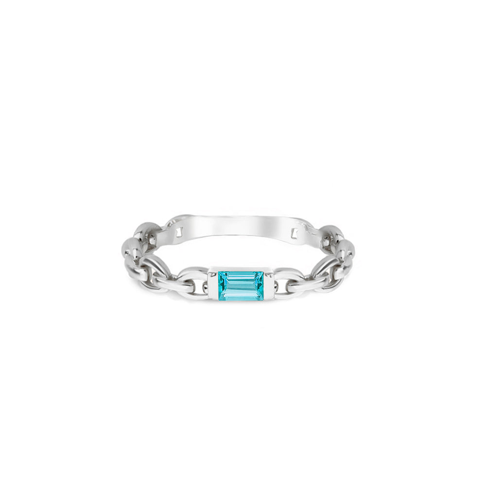 14K Gold Aquamarine Chain Ring / Ocean Blue Stone Jewelry