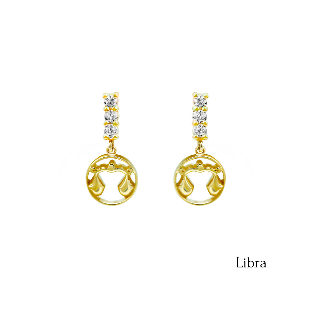 14K Gold Diamond Libra Earrings