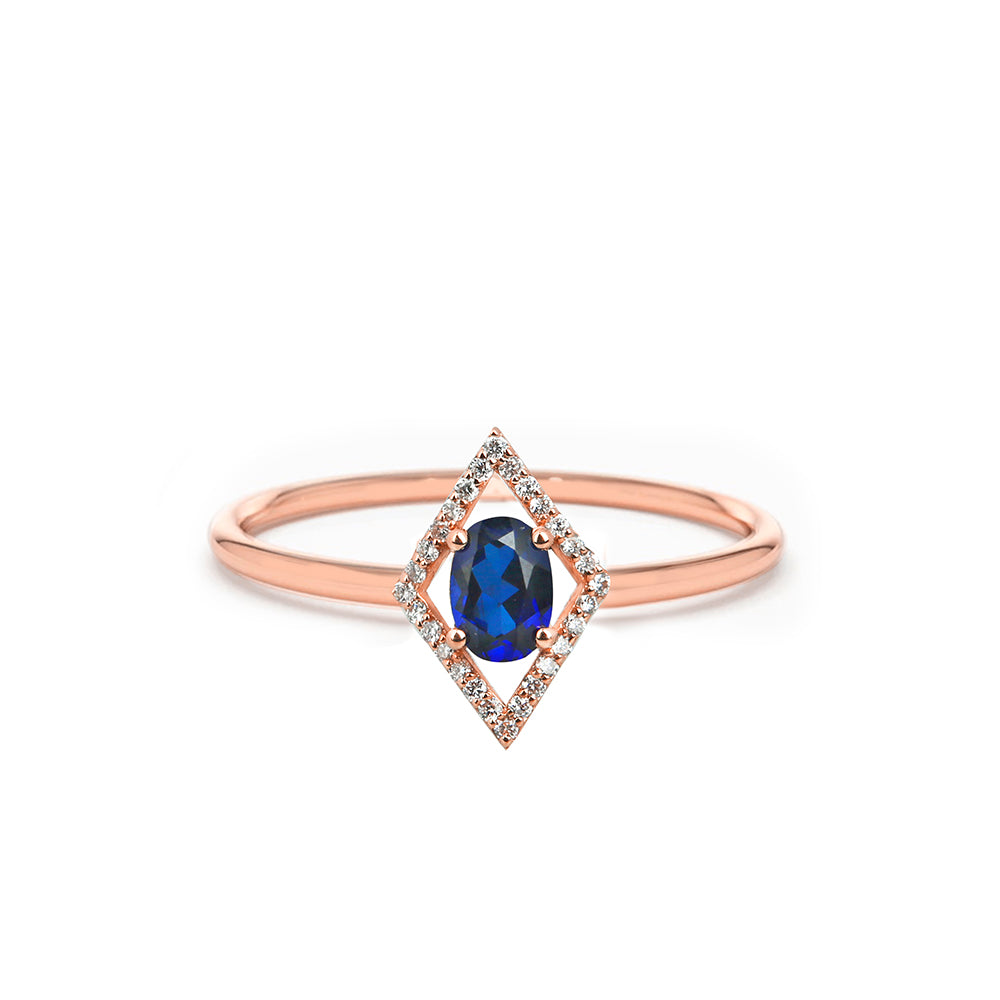 14K Gold Diamond Oval Sapphire Solitaire Ring