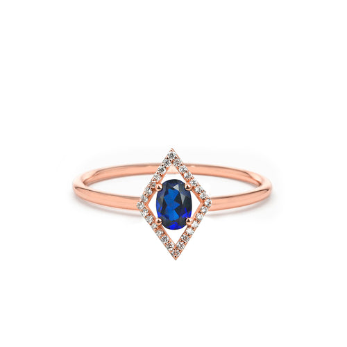 14K Gold Diamond Oval Sapphire Solitaire Ring