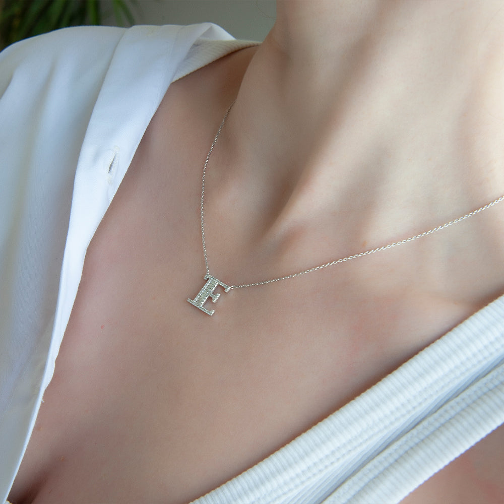 14K Gold Diamond Initial E Necklace