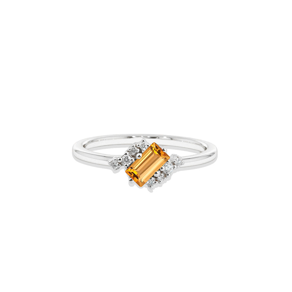 14K Gold Baguette Citrine Diamond Ring