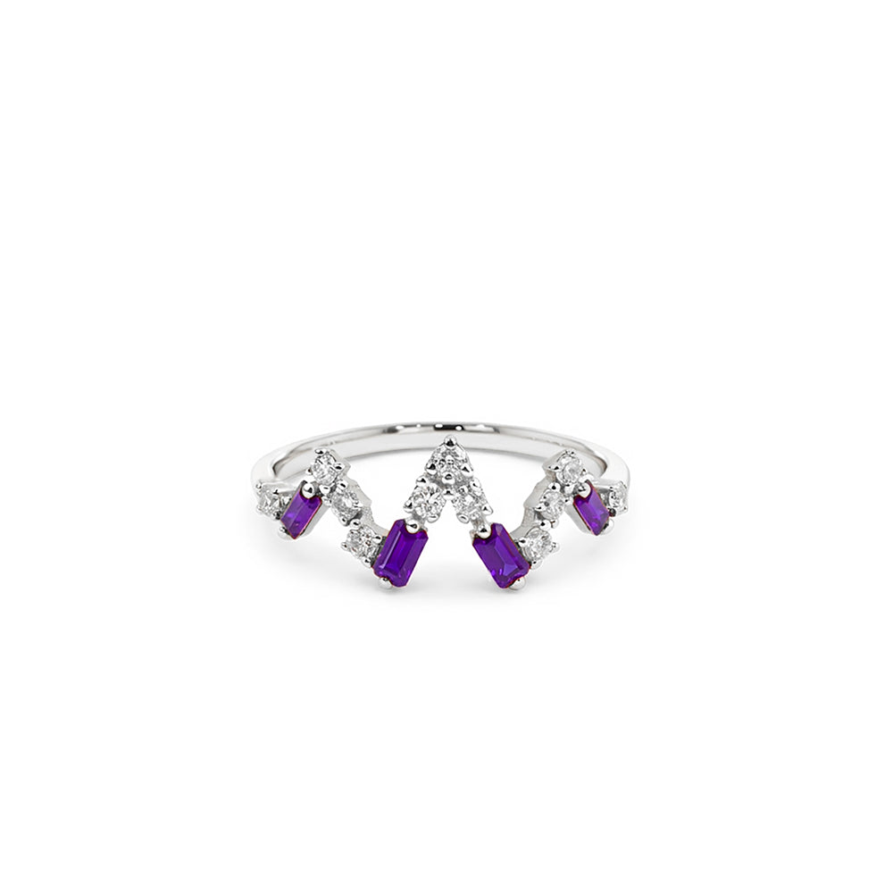 14K Gold Amethyst Crown Ring, Diamond Chevron Ring