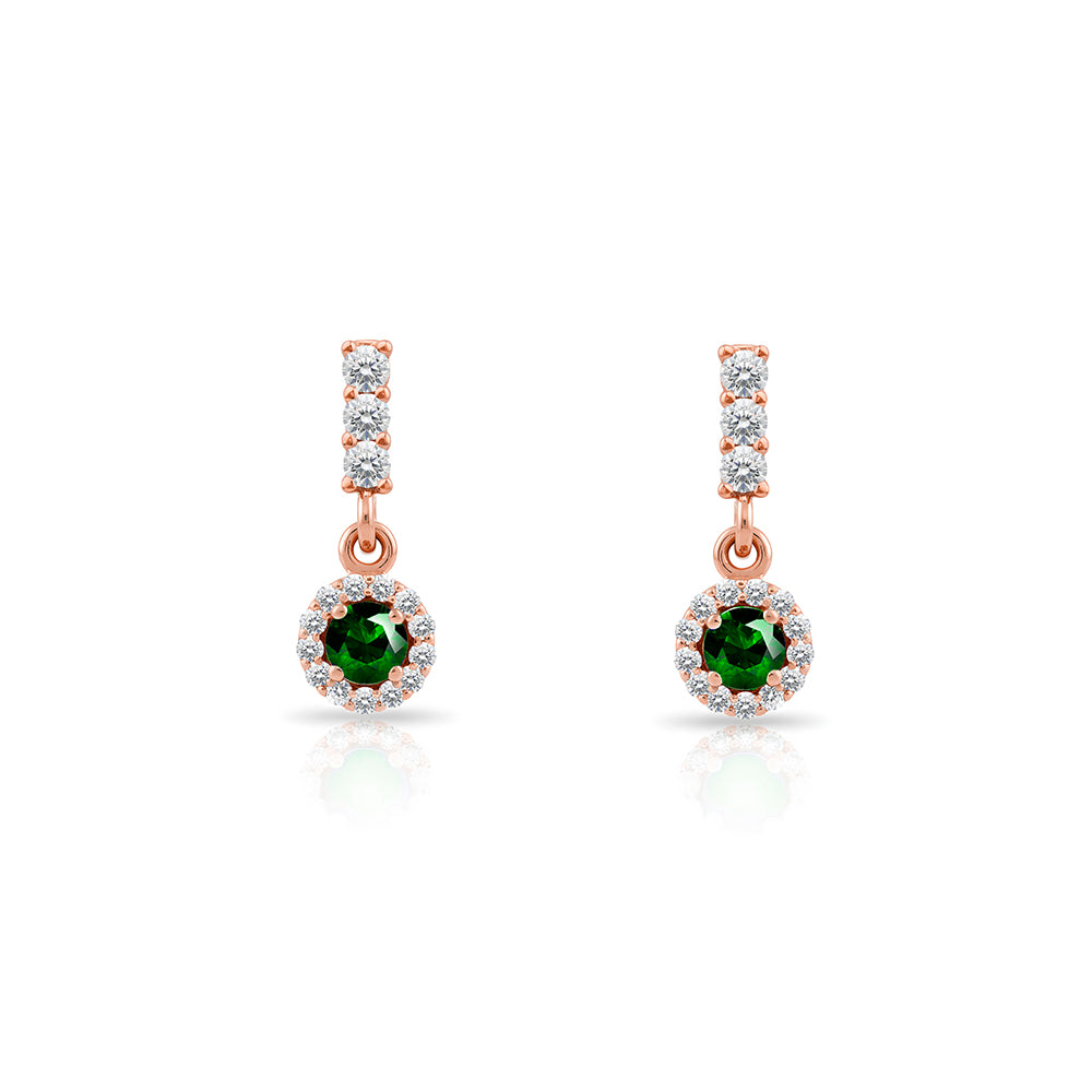 14K Gold Emerald Halo Earrings