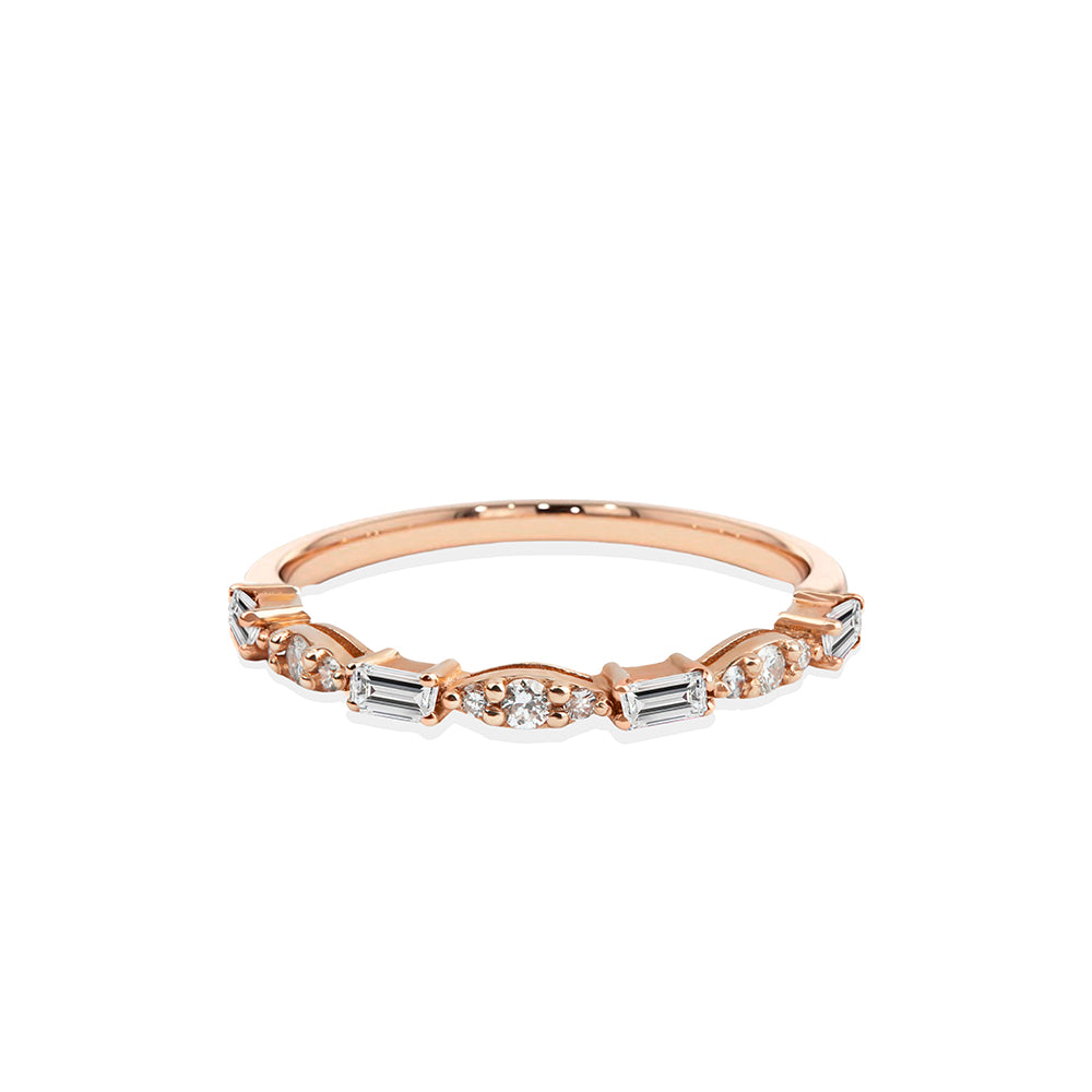 14K Gold Baguette & Round Diamond Band