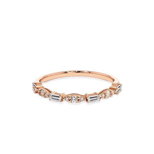 14K Gold Baguette & Round Diamond Band