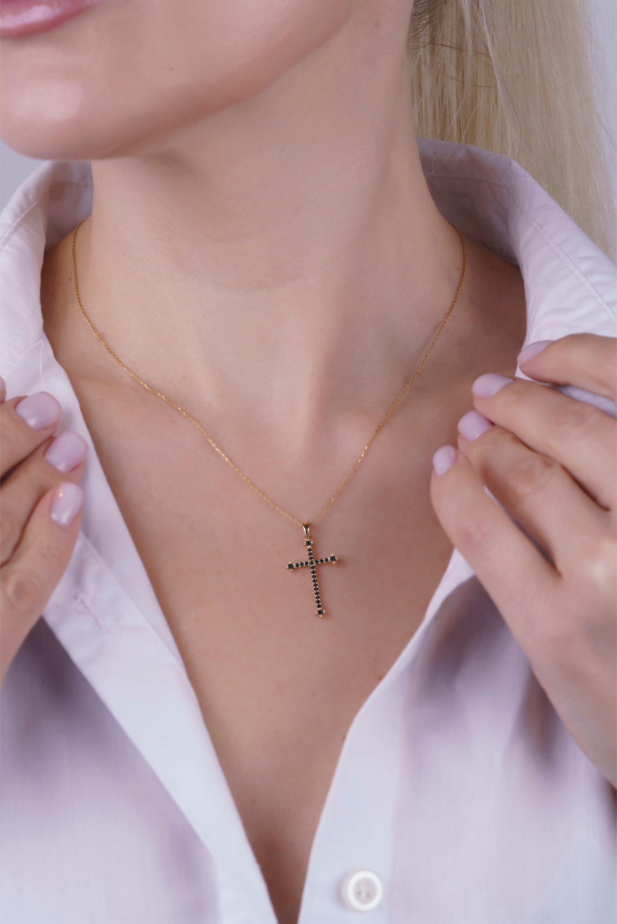 Natural Black Diamond Religious Necklace / Christmas Gift