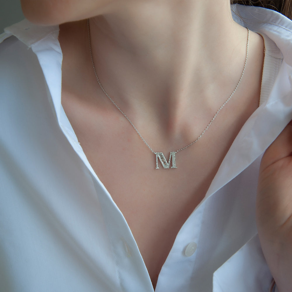 14K Gold Diamond Initial M Necklace