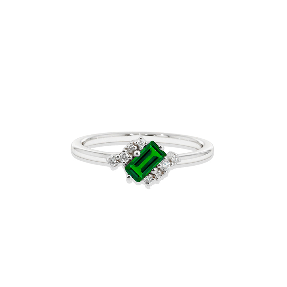 14K Gold Emerald Engagement Ring / Geometric Green Gemstone