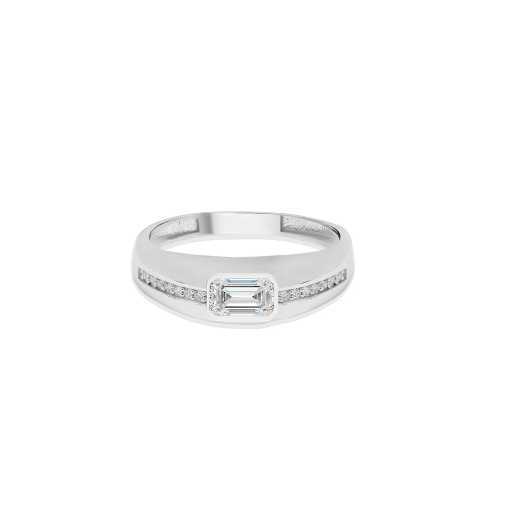 14K Gold White Sapphire Signet Ring