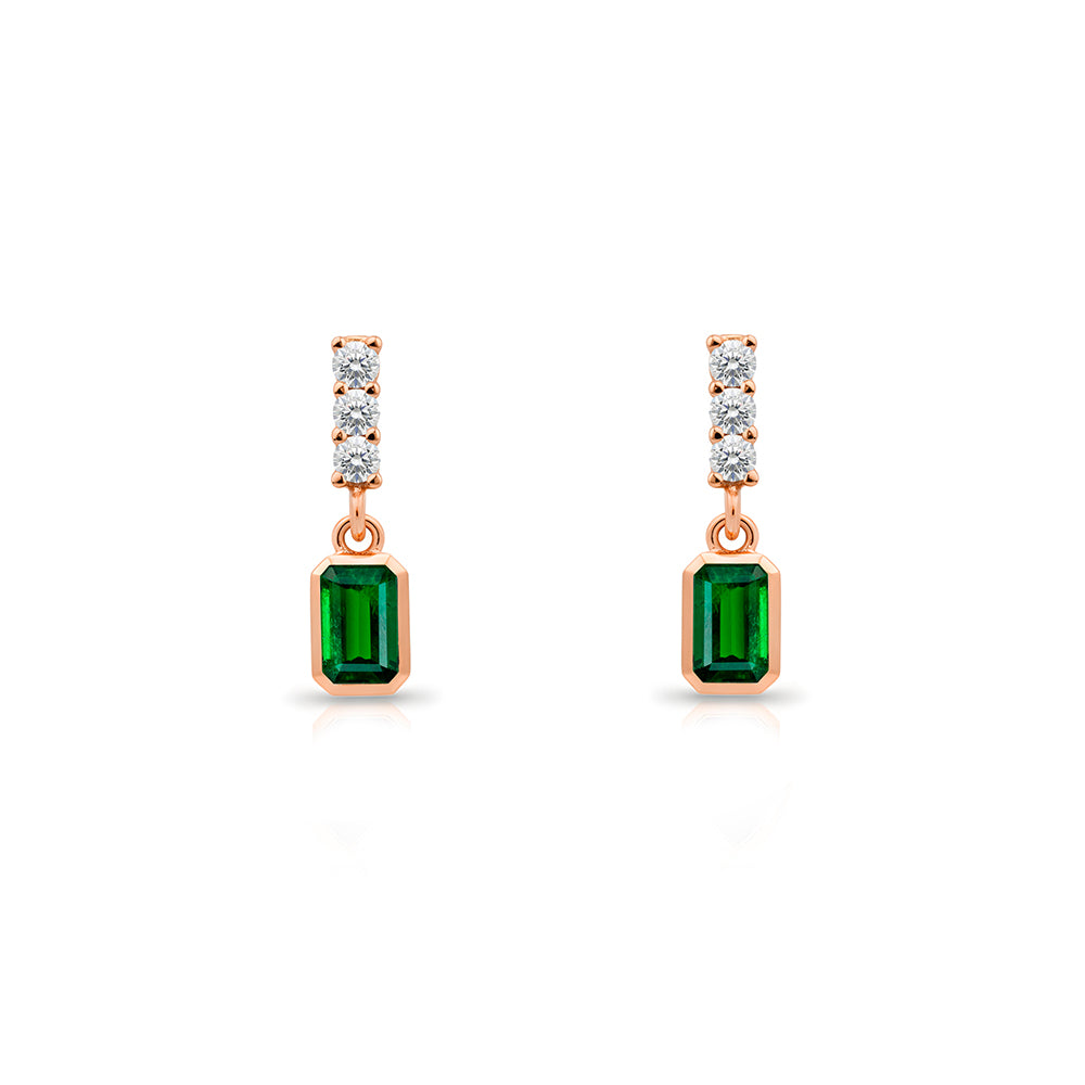 14K Gold Emerald Rectangular Earrings