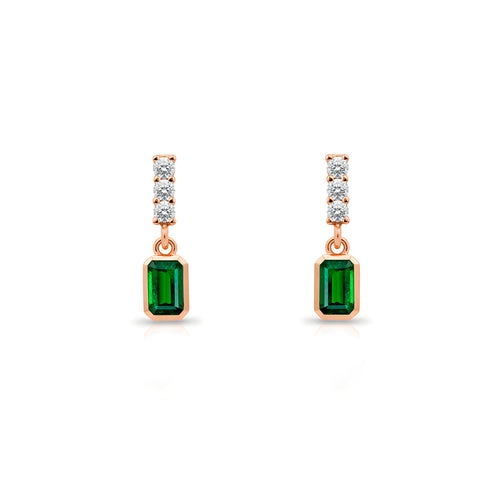 14K Gold Emerald Rectangular Earrings