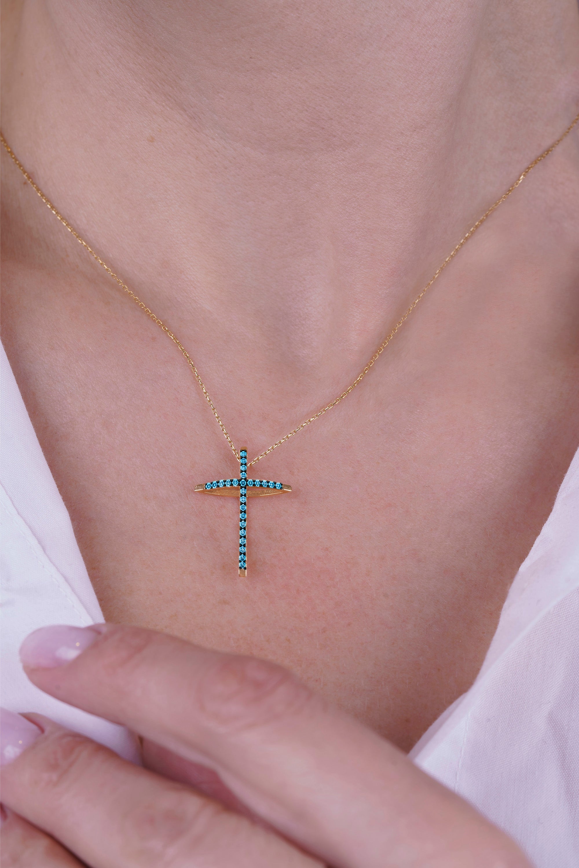 14K Gold Aquamarine Religious Necklace