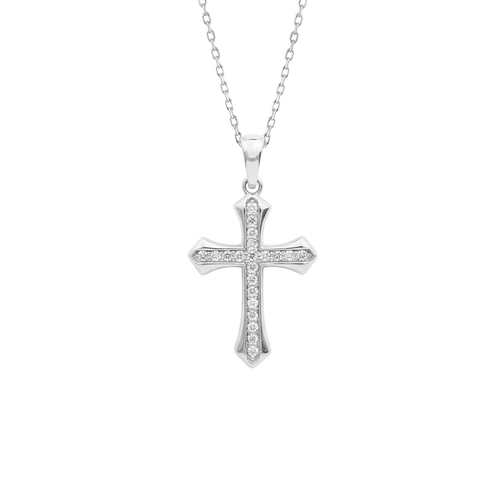 14K Gold Diamond Cross Necklace / Vintage Style Christian Pendant