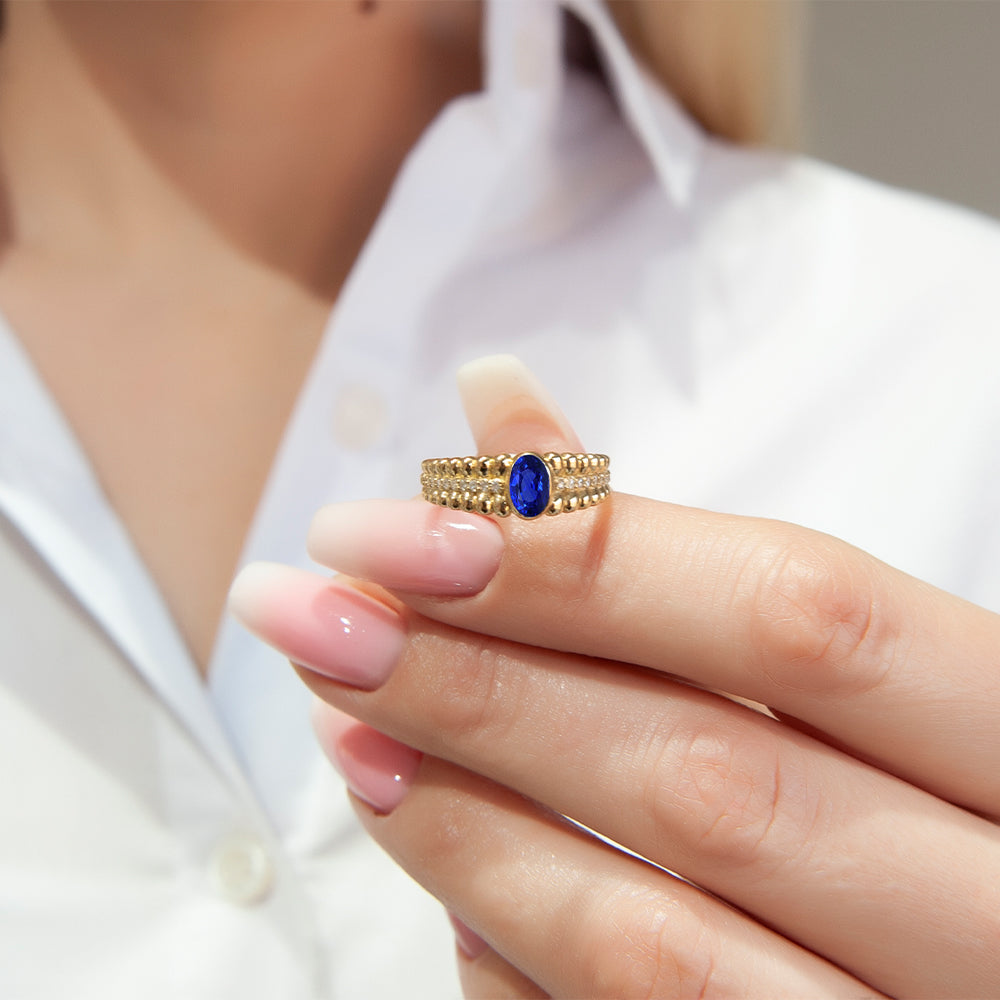 14K Gold Natural Sapphire Beaded Ring