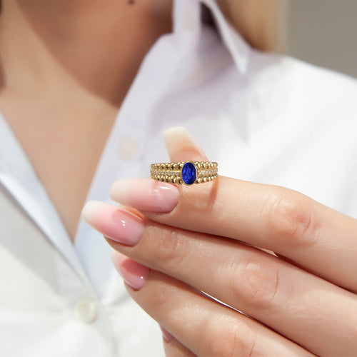 14K Gold Natural Sapphire Beaded Ring