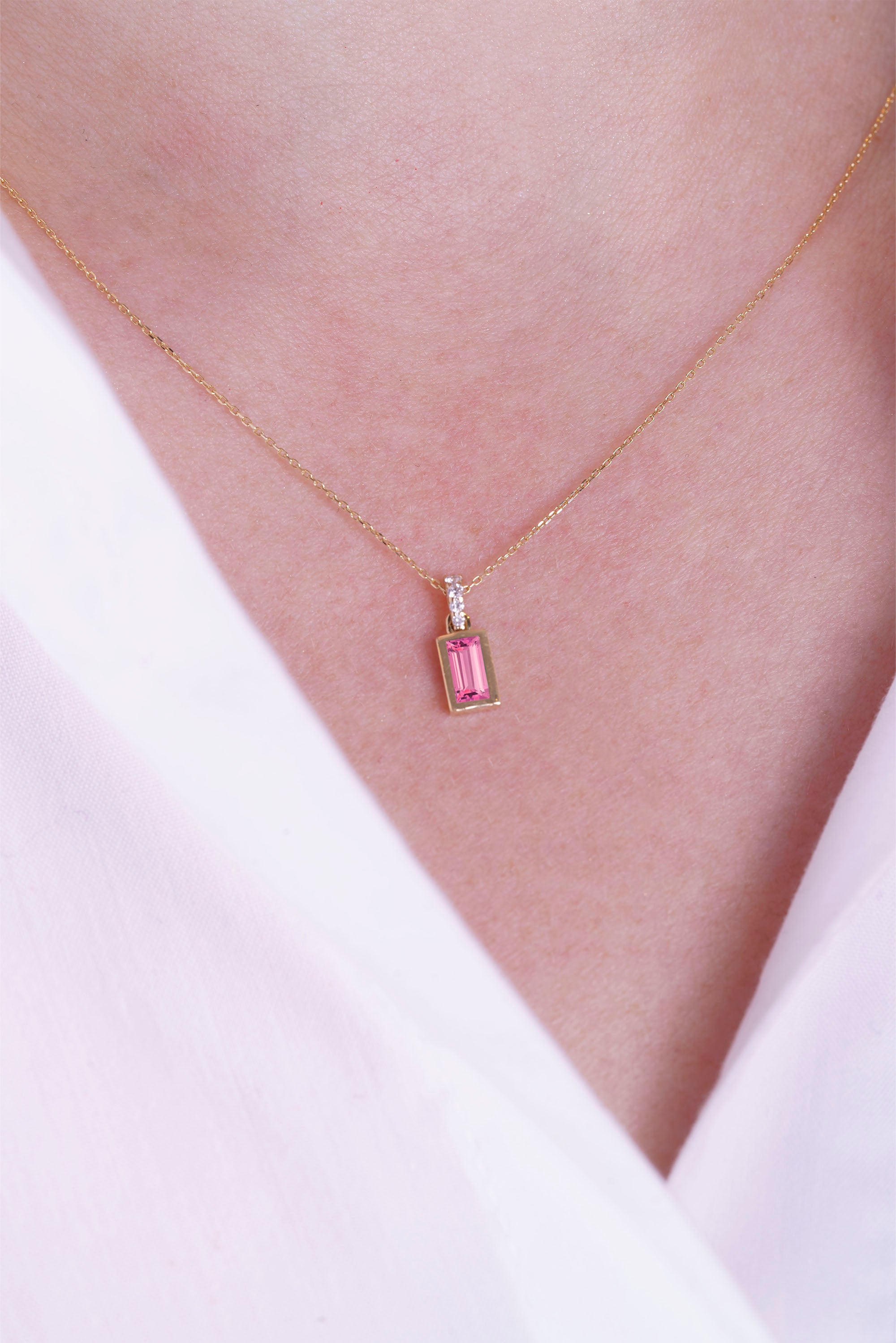 Romantic Pink Sapphire Necklace, 14K Gold Necklace