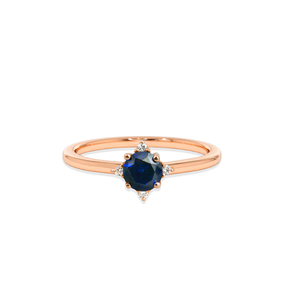 14K Gold Round Diamond Sapphire Ring